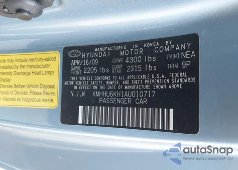 2010 Hyundai Genesis 3.8 Grand Touring z USA, uszkodzony, nr VIN KMHHU6KH1AU010717